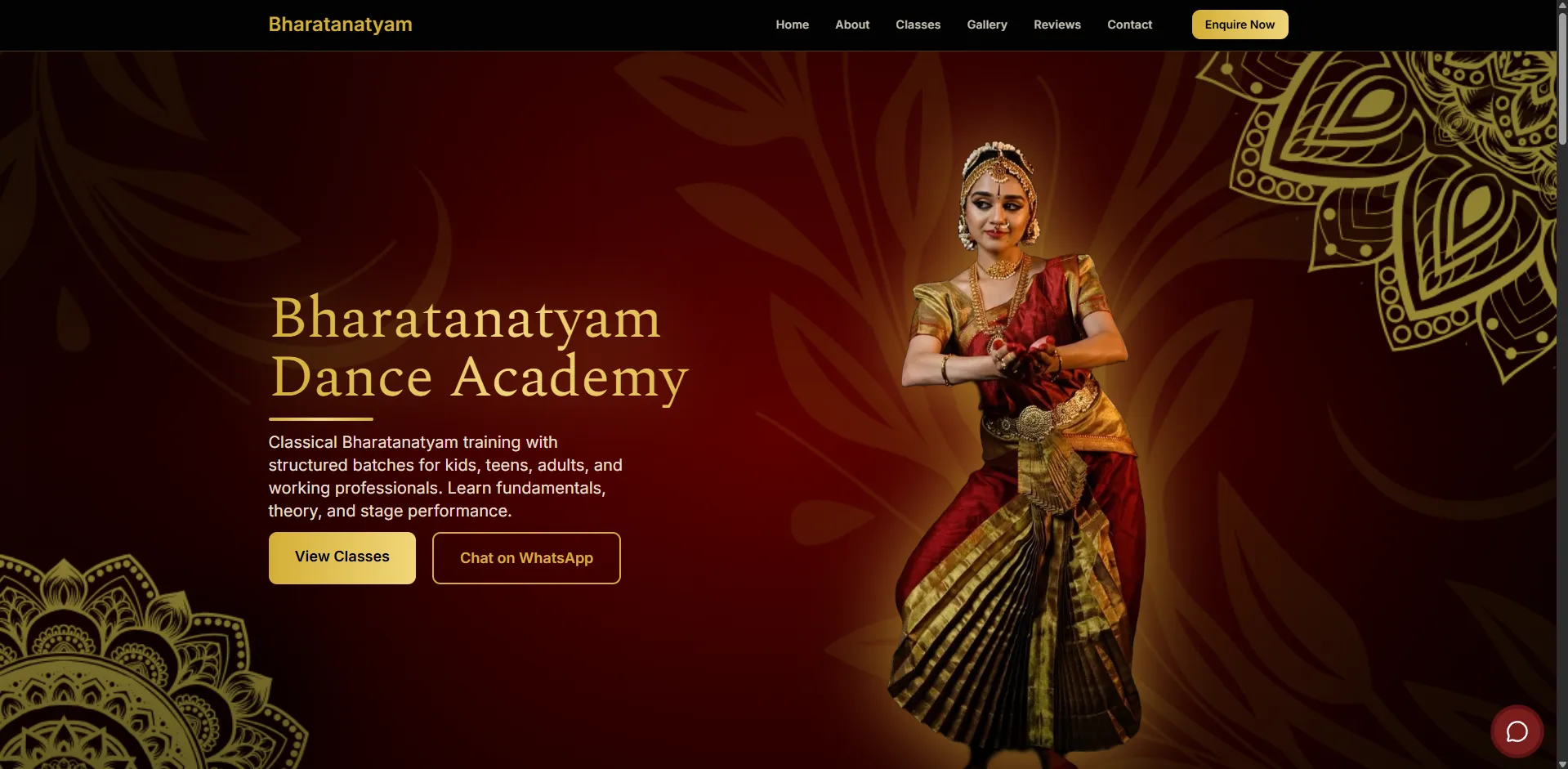 Bharatanatyam Academy Website Demo